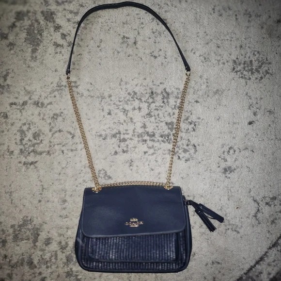 Coach Full Size Klare Bag In Navy Blue With Woven Front. - Picture 4 of 15